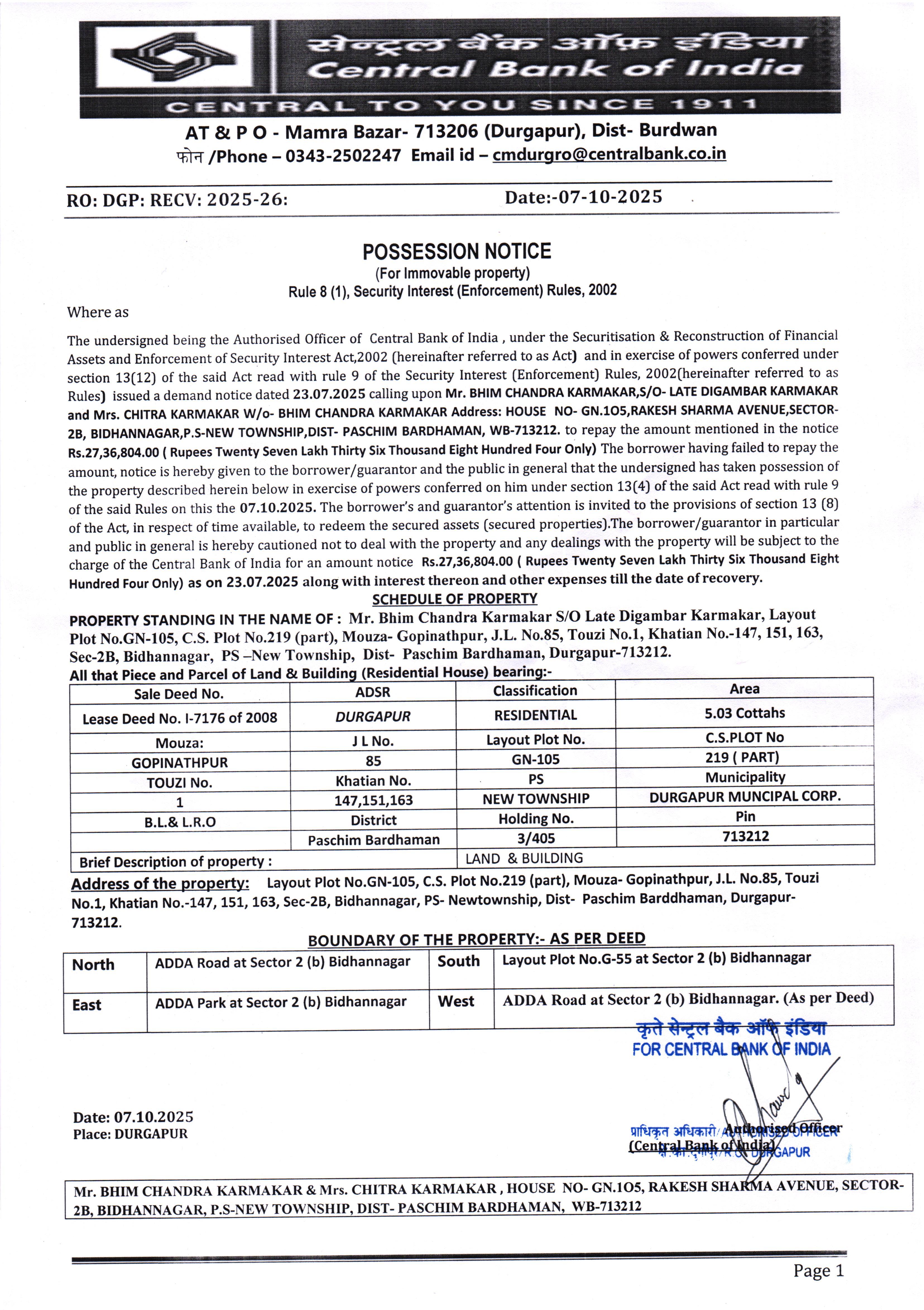 Individual House for Sale in BIDHAN NAGAR, RESIDENTIAL, Amlajora